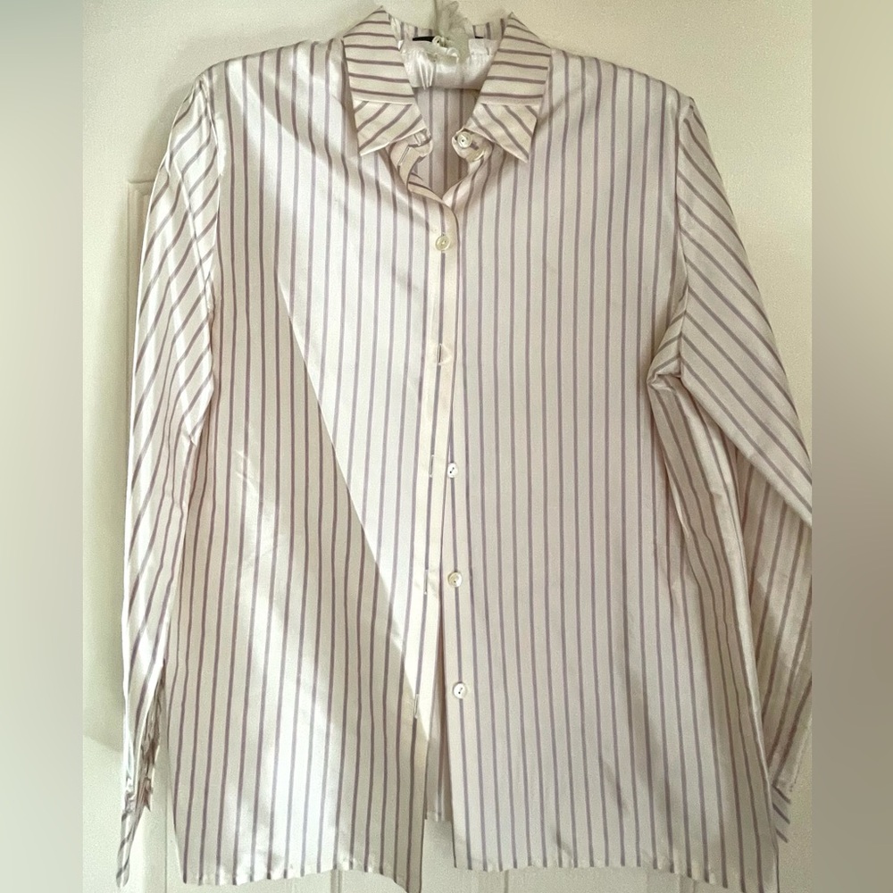 SALE! VTG Louis Feraud White/Purple Striped Button Down Silk Shirt